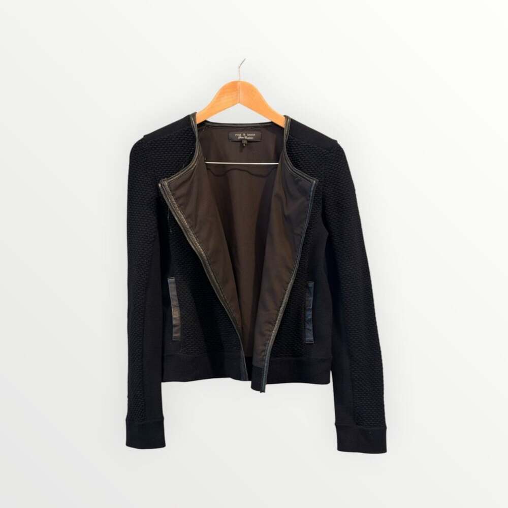 Rag & Bone Wool Leather Trim Moto Jacket Size S Black